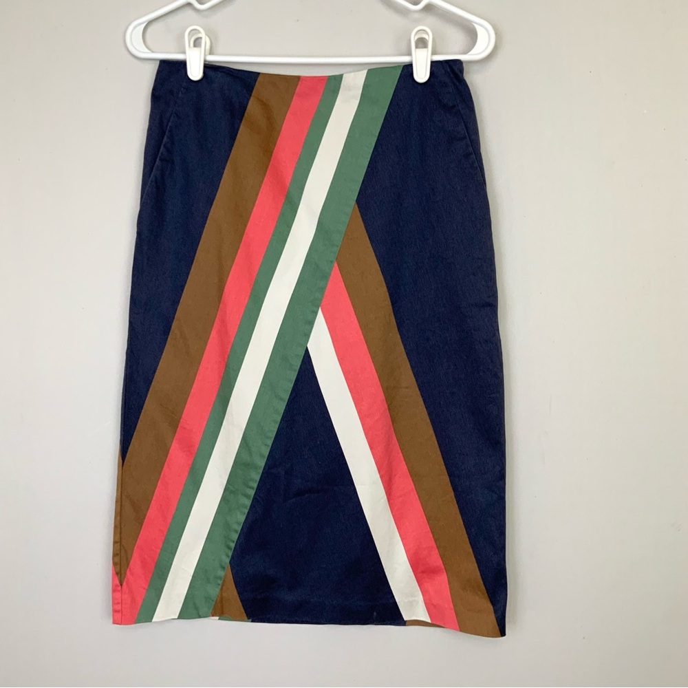 Boden Sz US 4L Multicolor Geometric Stripe Knee Length Cotton Straight Skirt - Picture 1 of 8